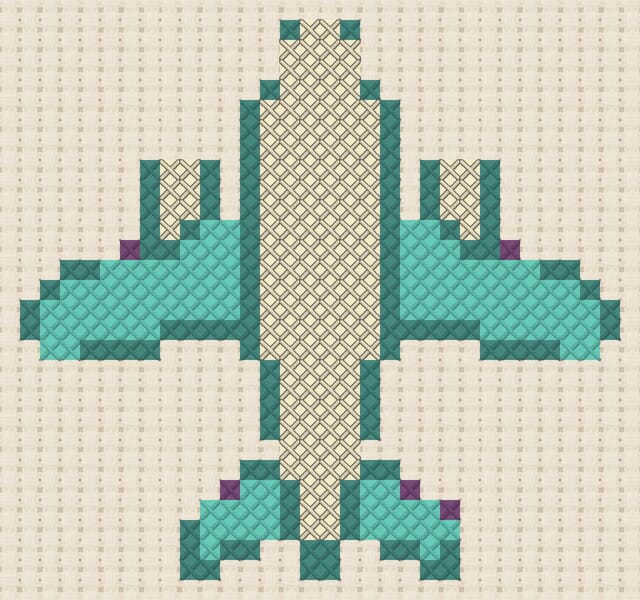 Plane finished in cross stitch on Aida cloth
