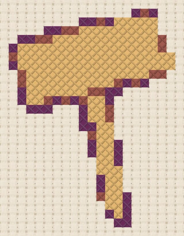 Plant label finished in cross stitch on Aida cloth