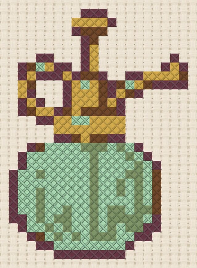 Plant mister finished in cross stitch on Aida cloth