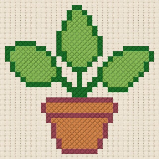 House plant finished in cross stitch on Aida cloth