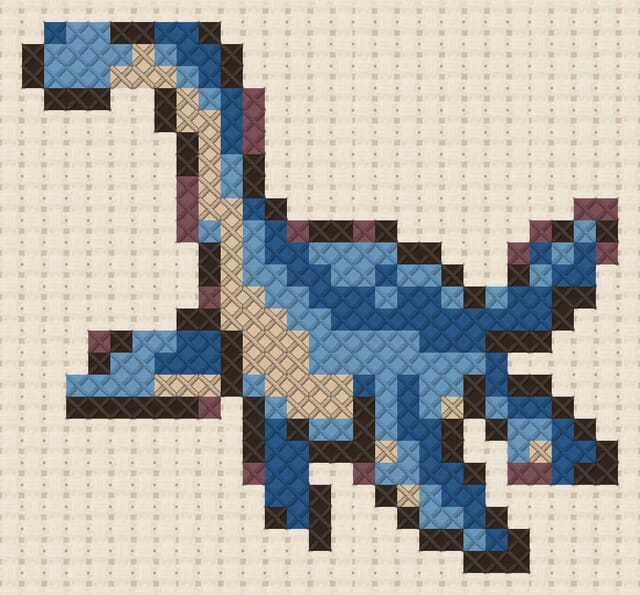 Plesiosaur finished in cross stitch on Aida cloth