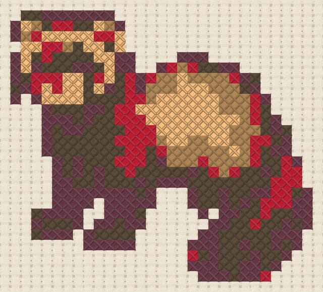 Polecat finished in cross stitch on Aida cloth