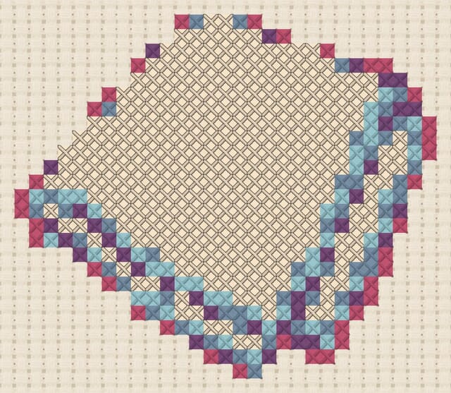 Polishing cloth finished in cross stitch on Aida cloth