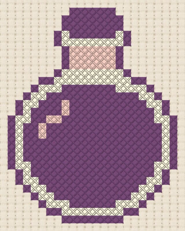 Potion finished in cross stitch on Aida cloth