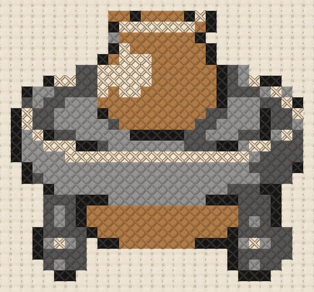 Pottery wheel finished in cross stitch on Aida cloth
