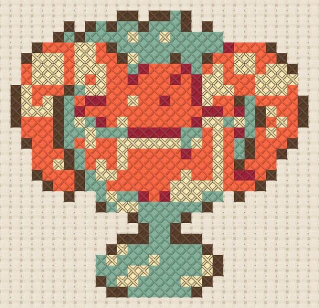 Prawn cocktail finished in cross stitch on Aida cloth
