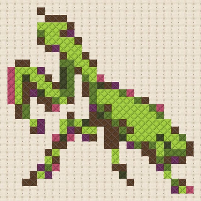 Praying mantis finished in cross stitch on Aida cloth