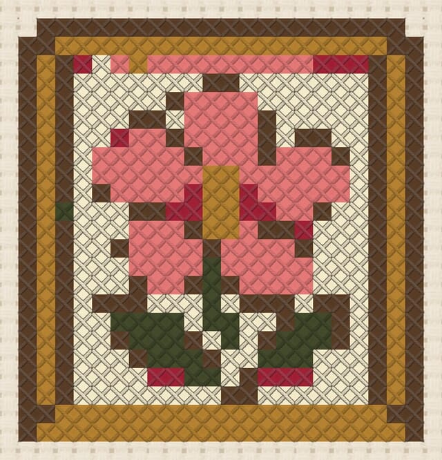 Pressed flower frame finished in cross stitch on Aida cloth