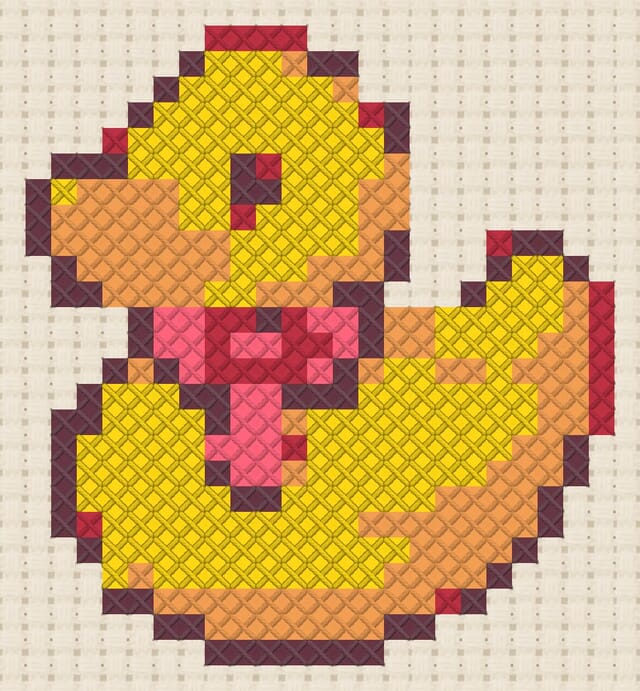Prize duck finished in cross stitch on Aida cloth
