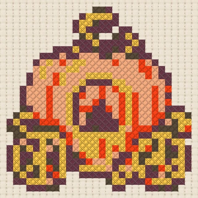 Pumpkin carriage finished in cross stitch on Aida cloth