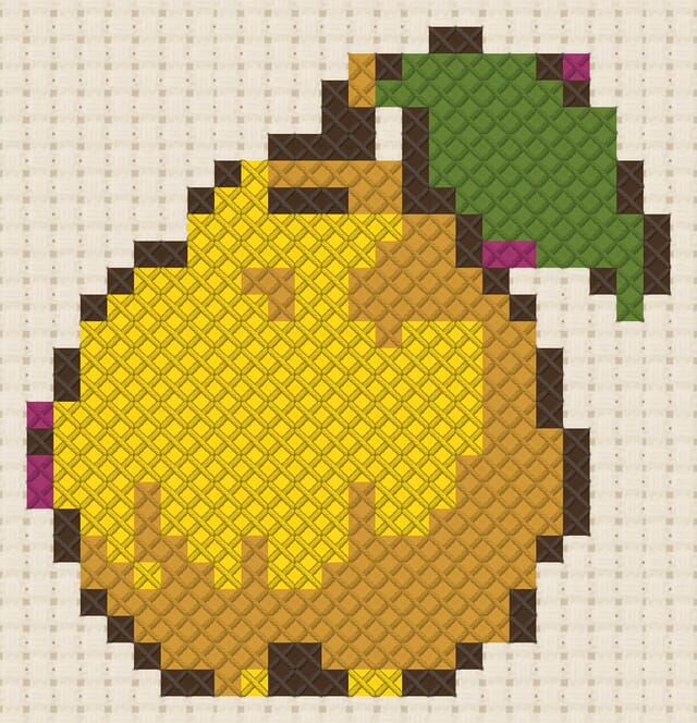 Quince finished in cross stitch on Aida cloth