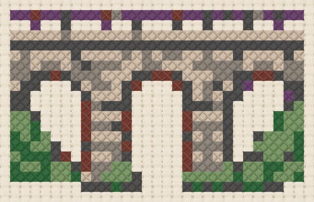 Railway bridge finished in cross stitch on Aida cloth