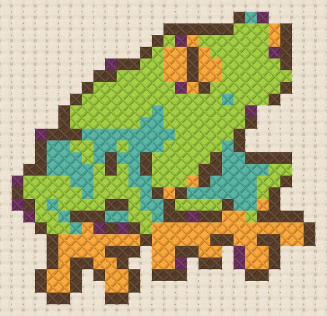 Red-eyed tree frog finished in cross stitch on Aida cloth