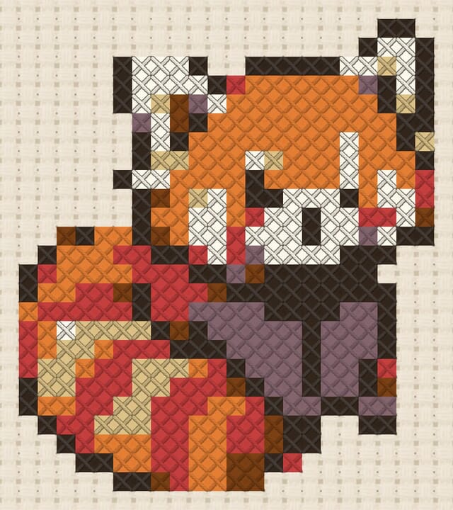 Red panda finished in cross stitch on Aida cloth
