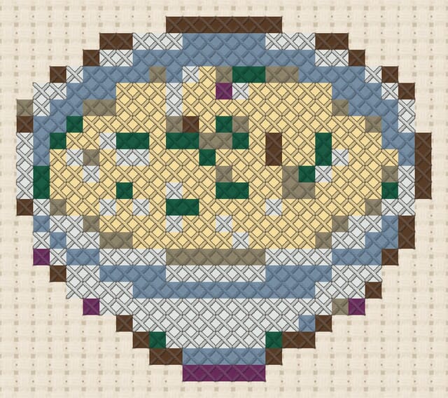 Risotto bowl finished in cross stitch on Aida cloth