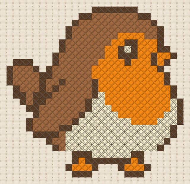 Robin finished in cross stitch on Aida cloth