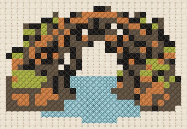 Root bridge finished in cross stitch on Aida cloth