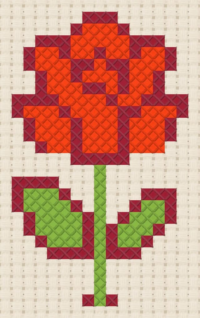 Rose finished in cross stitch on Aida cloth