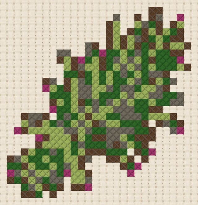 Rosemary bundle finished in cross stitch on Aida cloth