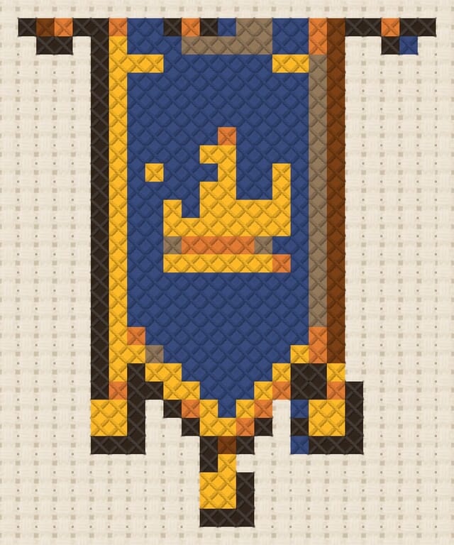 Royal banner finished in cross stitch on Aida cloth