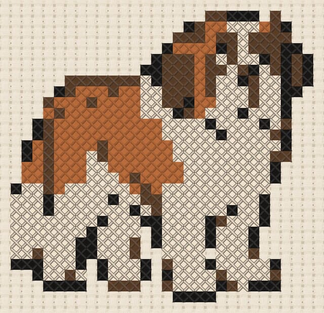 Saint Bernard finished in cross stitch on Aida cloth