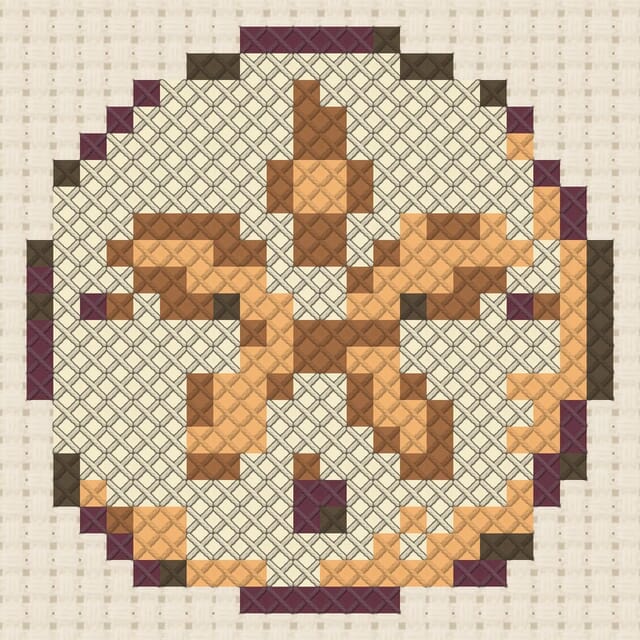 Sand dollar finished in cross stitch on Aida cloth