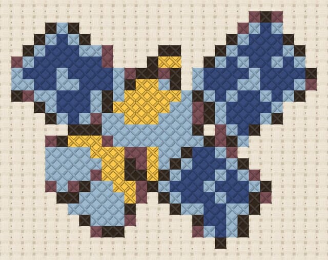 Satellite finished in cross stitch on Aida cloth