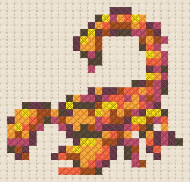 Scorpion finished in cross stitch on Aida cloth