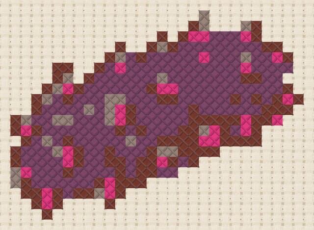 Sea cucumber finished in cross stitch on Aida cloth