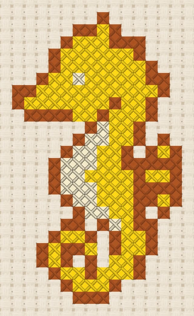 Seahorse finished in cross stitch on Aida cloth