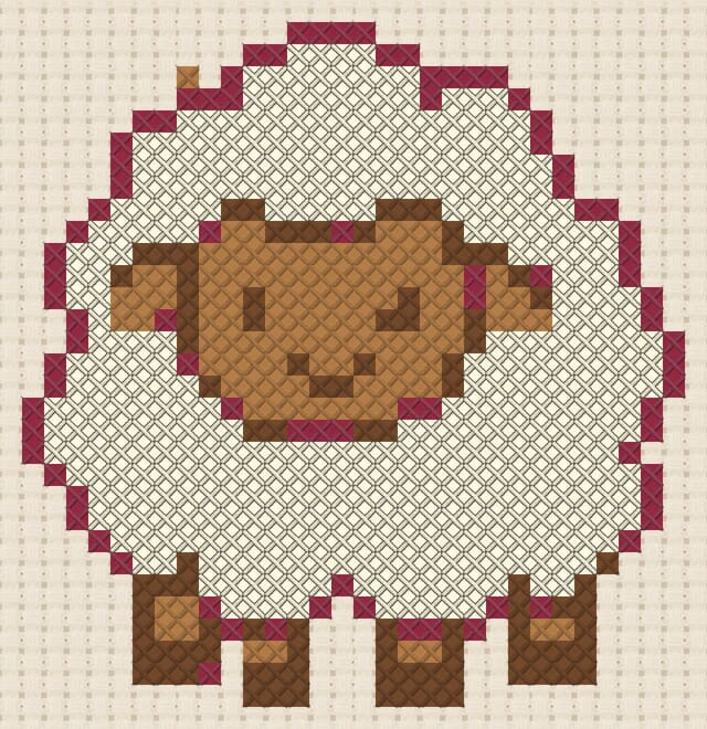 Sheep finished in cross stitch on Aida cloth