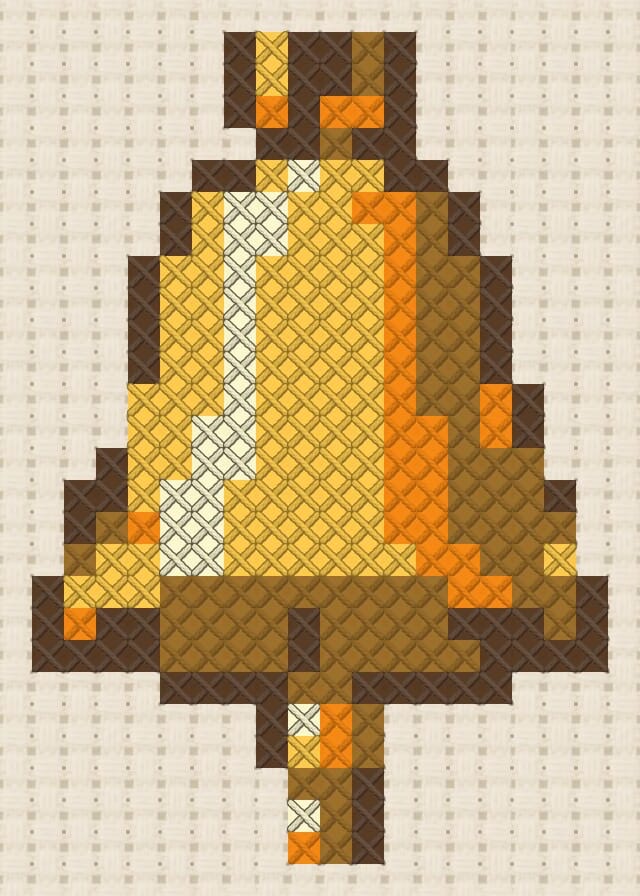 Ship bell finished in cross stitch on Aida cloth