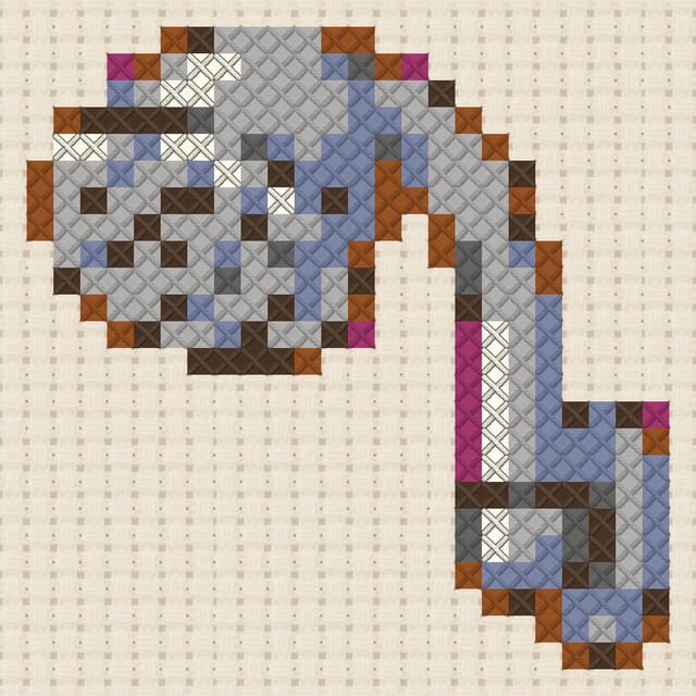 Shower head finished in cross stitch on Aida cloth