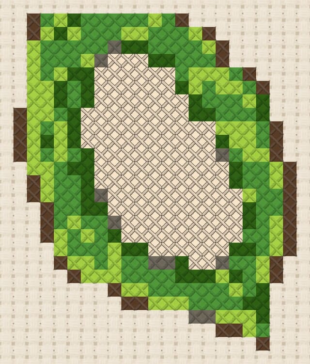 Silkworm cocoon finished in cross stitch on Aida cloth