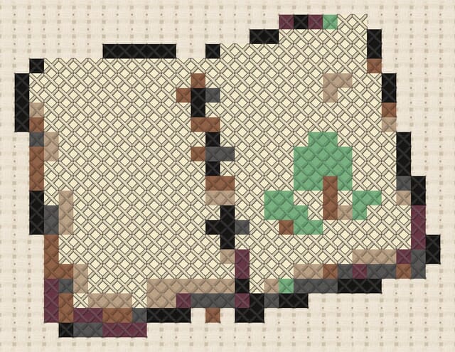 Sketchbook finished in cross stitch on Aida cloth