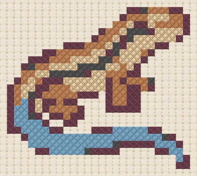 Skink finished in cross stitch on Aida cloth