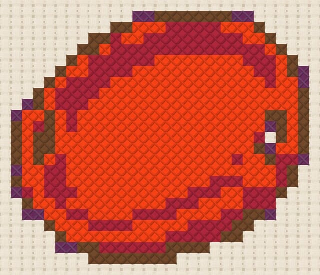 Sledding saucer finished in cross stitch on Aida cloth