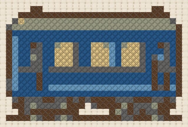 Sleeper carriage finished in cross stitch on Aida cloth