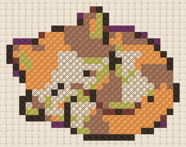 Sleepy kitten finished in cross stitch on Aida cloth