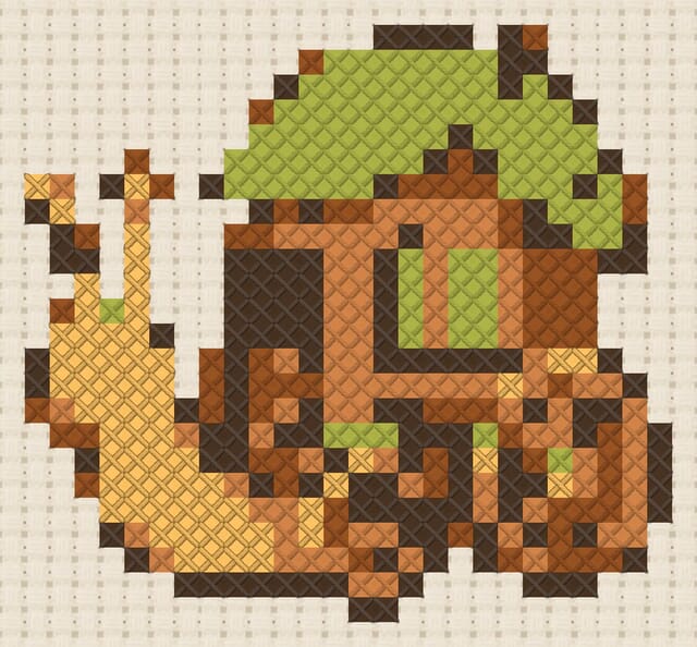Snail carriage finished in cross stitch on Aida cloth