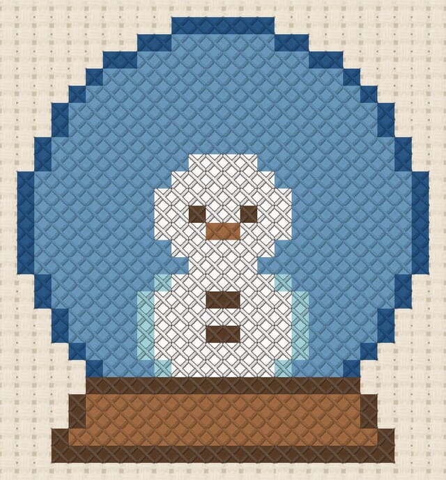 Snow globe finished in cross stitch on Aida cloth