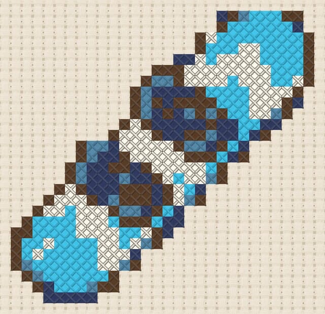 Snowboard finished in cross stitch on Aida cloth