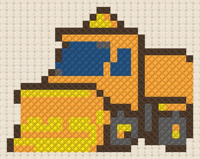 Snowplow finished in cross stitch on Aida cloth