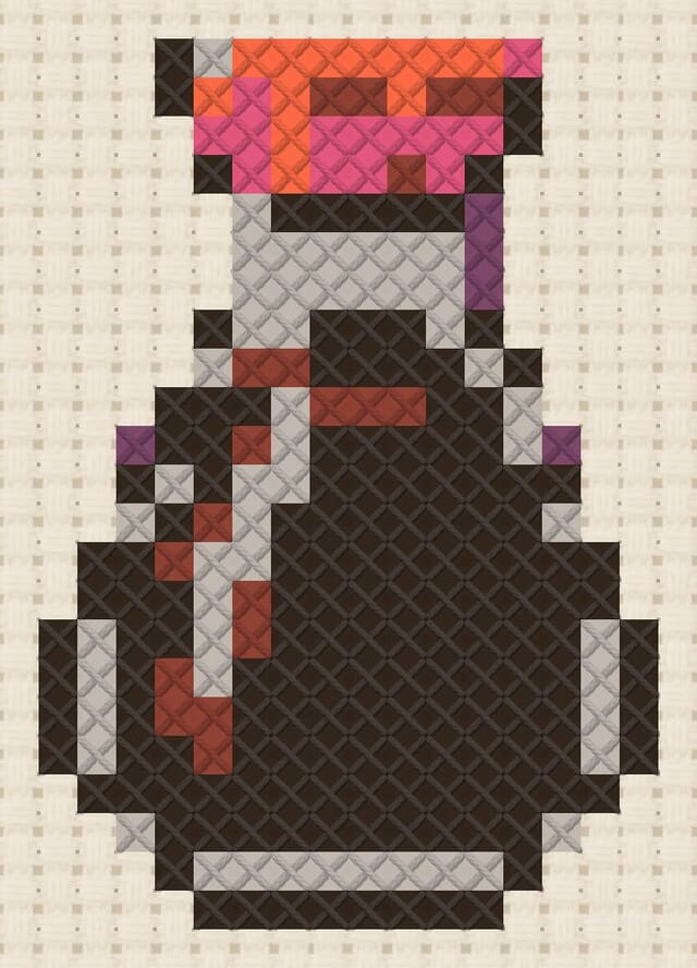 Soy sauce bottle finished in cross stitch on Aida cloth