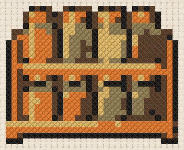 Spice rack finished in cross stitch on Aida cloth