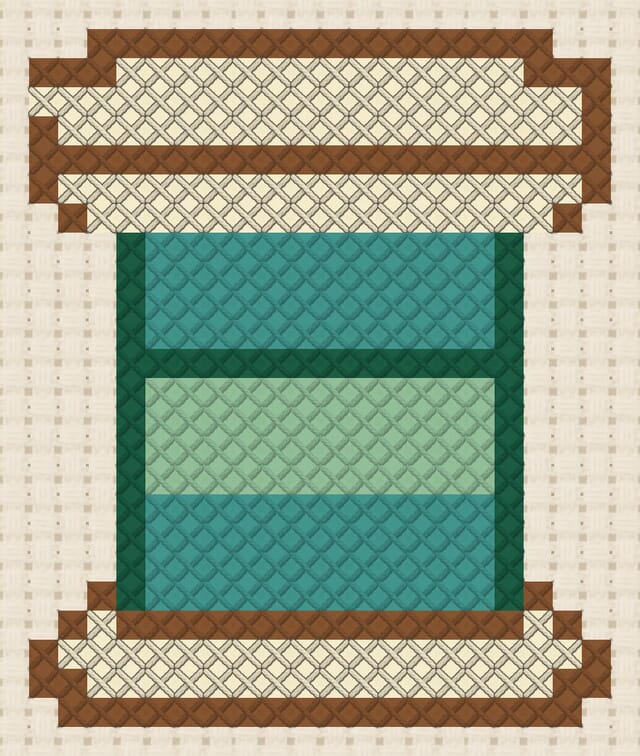 Spool of thread finished in cross stitch on Aida cloth