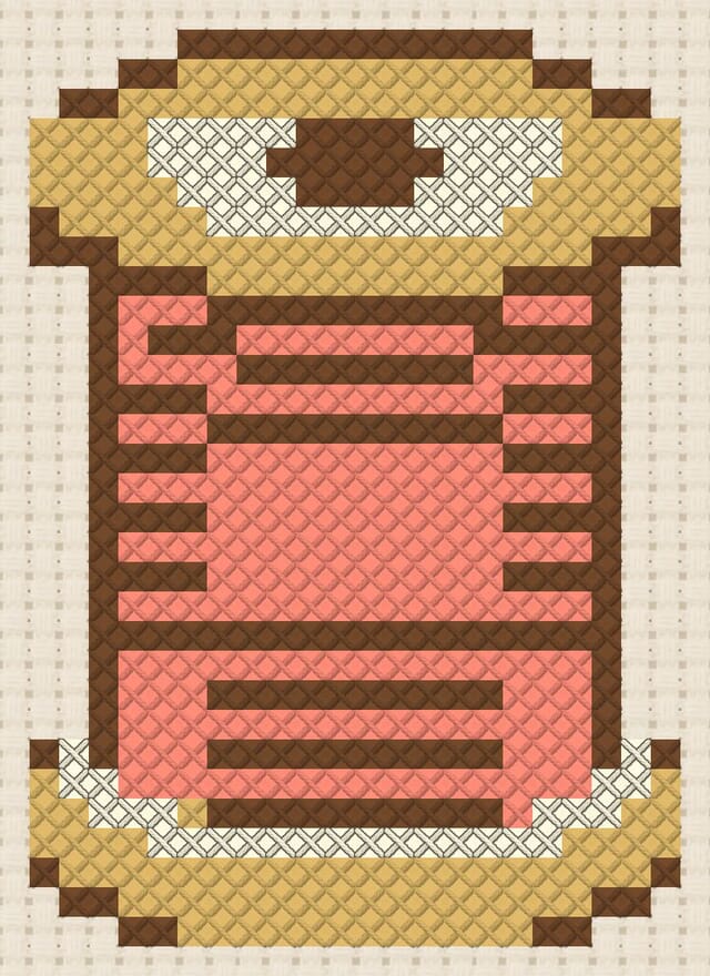 Thread spool finished in cross stitch on Aida cloth