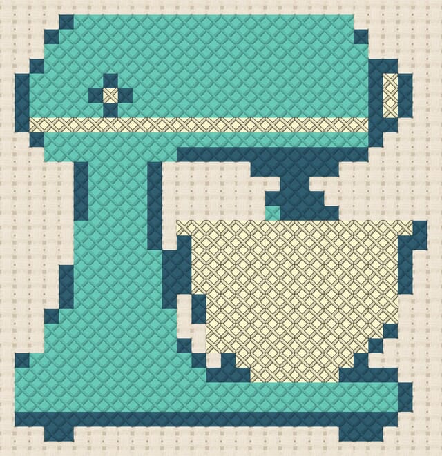 Stand mixer finished in cross stitch on Aida cloth