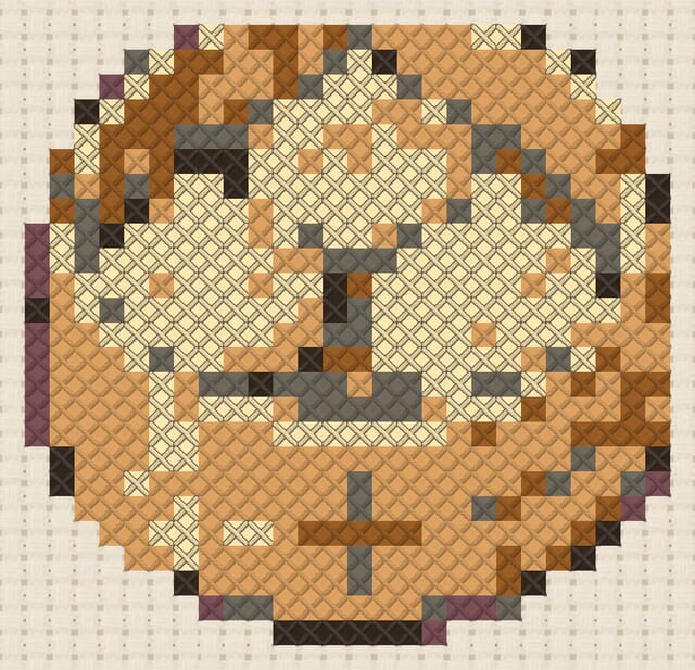 Steamed dumplings finished in cross stitch on Aida cloth