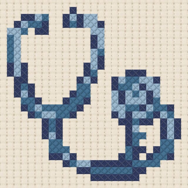 Stethoscope finished in cross stitch on Aida cloth